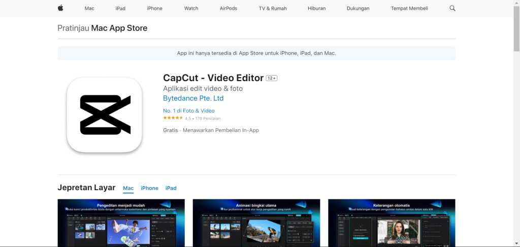 Download Aplikasi Capcut IOS di App Store :