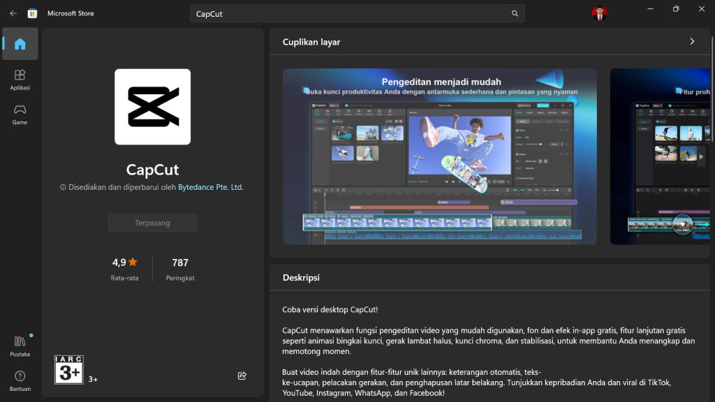 Download Aplikasi Capcut Windows di Microsoft Store :